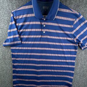 Brooks Brothers Polo Shirt Mens Large Blue Orange Striped Short Sleeve Polyester